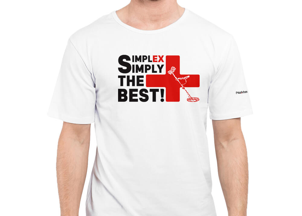 Nokta Simplex+ Tişört (beyaz) Ön - Metal dedektörü arama ve hobi ekipmanları ürün görseli.